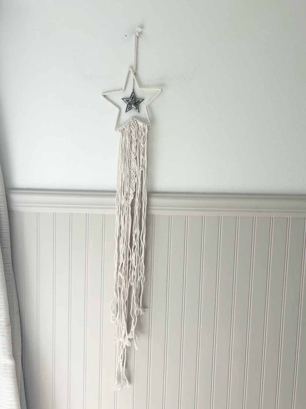 Boho Star Macramé Wall Hanging in Off-White Dream Catcher 42” Length